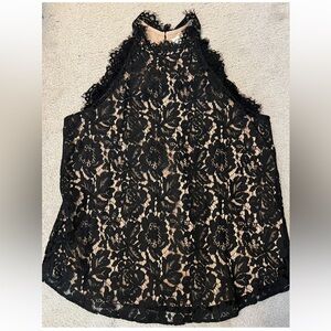 Eesome Black and Tan Lace Sleeveless Blouse